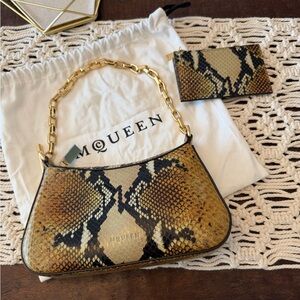 Alexander McQueen Python-Embossed Leather T-Bar Mini Pouch Bag & Card Wallet-NWT